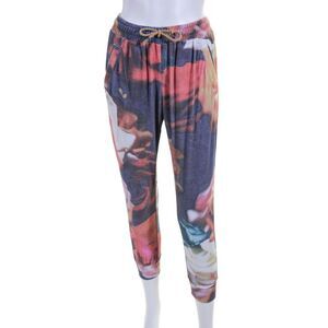 Marios Womens Cotton Blend Red Printed Drawstring Cuff Ankle Jogger Pants Size M